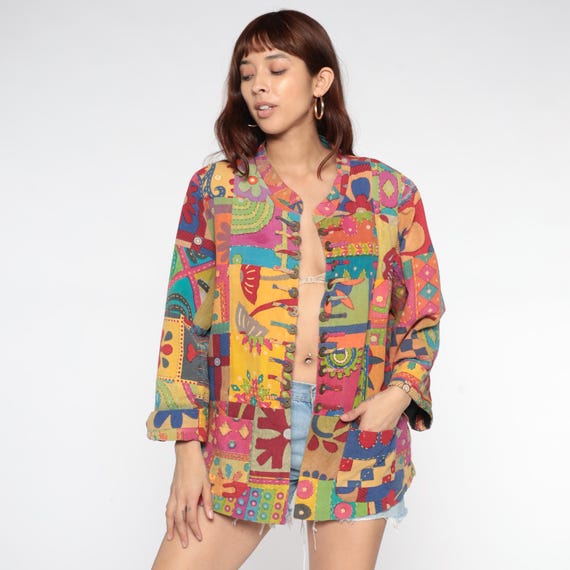 Rainbow Patchwork Jacket Y2K Colorful Hippie Psyc… - image 5