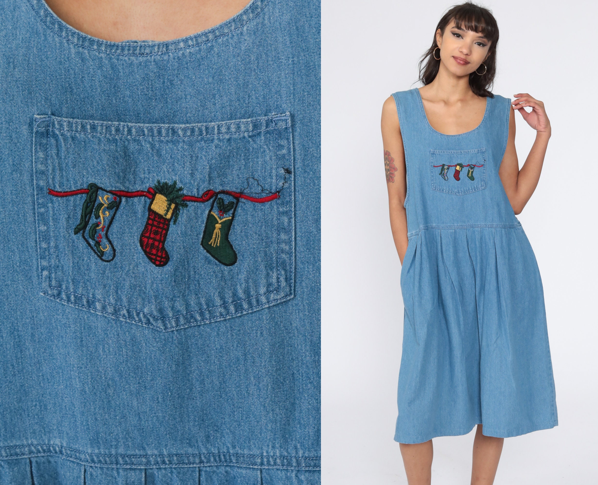Christmas Denim Dress Jean Jumper Midi 
