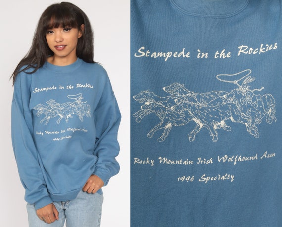 Irish Wolfhound Shirt Stampede In The Rockies Dog Sweatshirt 90s Dog Breed Animal Print Shirt Jumper Graphic Shirt Vintage Extra Large xl