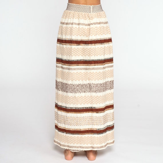 Embroidered Skirt 70s Maxi Skirt Cream Brown Stri… - image 7