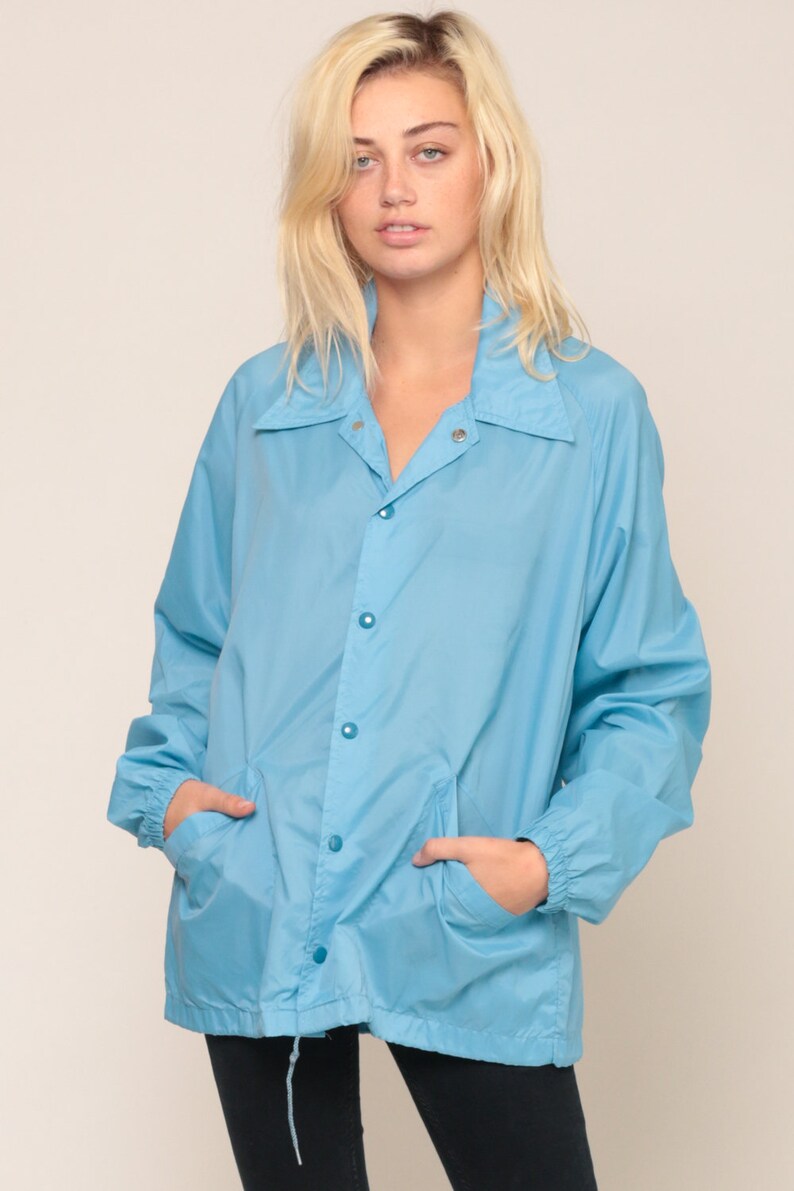 70s Jacket Baby Blue Jacket Windbreaker Baseball Pastel Retro Plain Normcore Hipster Collared Vintage 1970s Retro Sports Extra Large xl