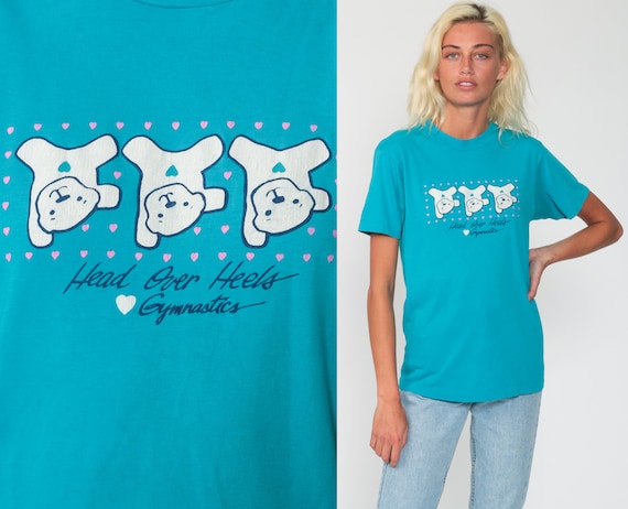 Gymnastics Shirt Head Over Heels Teddy Bear Tshirt Single Stitch Graphic Tee Shirt Vintage Gym 80s Tshirt Retro T Shirt Small