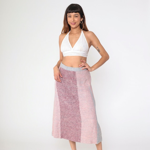 70s Striped Skirt Flecked Color Block Midi Skirt Pink Purple Blue Boho Skirt 1970s Hippie Retro Skirt Vintage High Waist Bohemian Medium 8