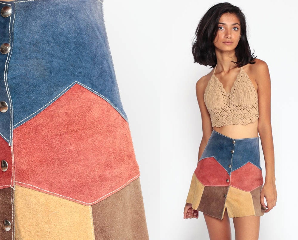 patchwork suede mini skirt