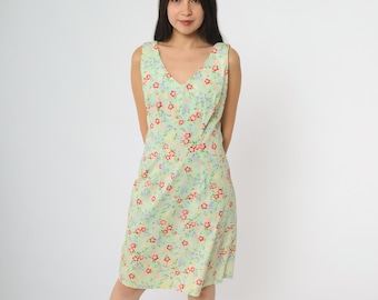 Floral Mini Dress Mint Green 90s Print Cotton Polyester Vintage Grunge Summer Casual Sundress Cute Pastel Kawaii Fairy Grunge Small S 8