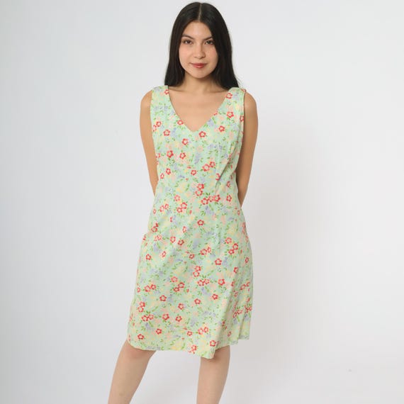 Floral Mini Dress Mint Green 90s Print Cotton Polyester Vintage Grunge Summer Casual Sundress Cute Pastel Kawaii Fairy Grunge Small S 8