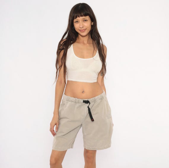 90s Gramicci Shorts Climbing Khaki Cotton Buckle Belt Sand Hiking Trail Outdoor Summer Camp Beige Tan Relaxed Fit Neutral Gorpcore Large L