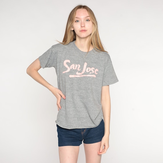 Vintage San Jose Shirt California T Shirt 80s Graphic Tshirt Retro Tee Heather Grey 1980s Russell Shirt Medium Large
