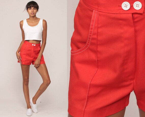 70s Shorts Red-Orange High Waist Shorts Hipster High Rise Hotpants Bohemian Vintage Retro Hot Pants 1970s Extra Small xs