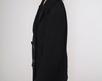 Vintage 1940s US Navy Pea Coat WWII Black Wool Jacket Double