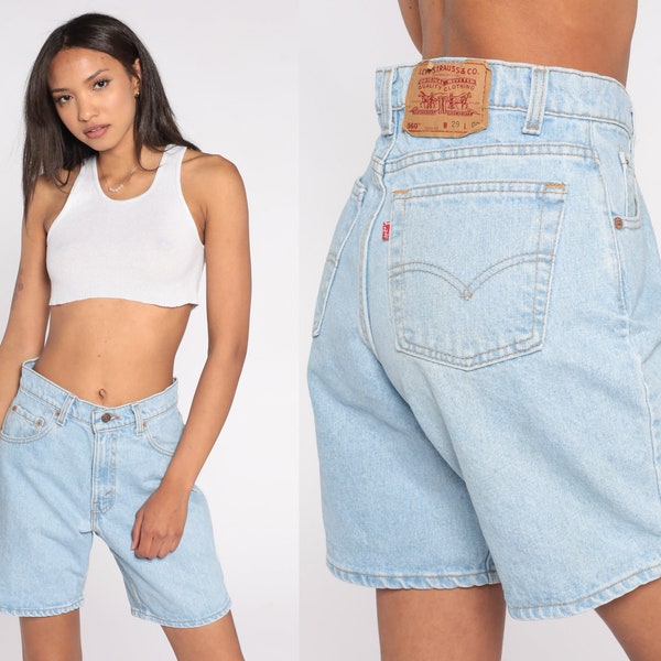 Levis Jean Shorts 90s Denim Shorts Levi 560 Blue High Waisted Shorts Retro Levi Strauss Boho Bottoms Plain Vintage 1990s Small 28