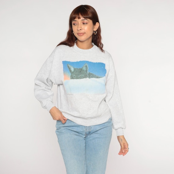 90s Wolf Sweatshirt Vintage Bohemian Animal Print Wildlife Vintage Spiritual Symbolism Oversized Alternative Vintage Grandpacore Medium M