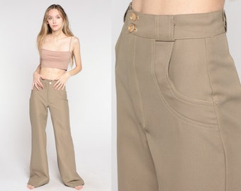 Taupe Bell Bottoms 70s Flared Pants Boho Hippie Flares Bellbottom High Waisted Rise Bohemian Trousers Vintage 1970s Extra Small xs Tall Long