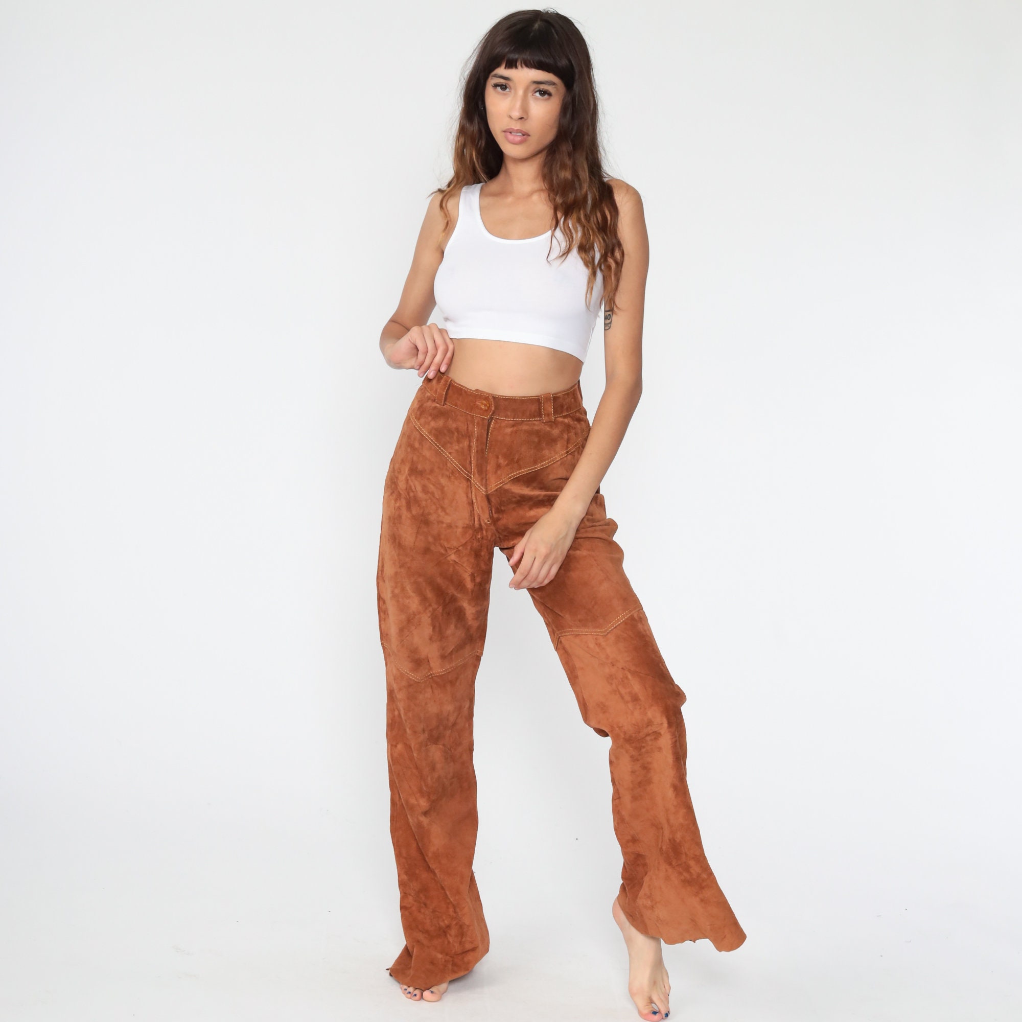 red leather bell bottom pants