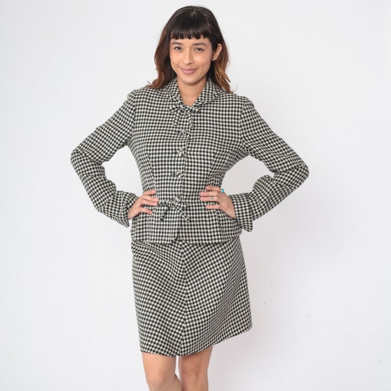 90s Houndtooth Skirt Suit Two Piece Set With Jack… - image 2