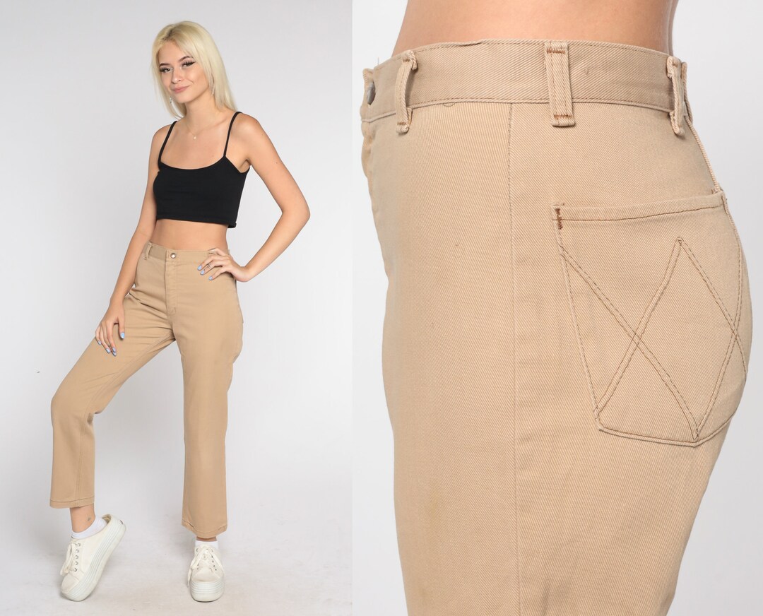 70s Wrangler Pants Tan Bootcut Leg Trousers Retro High Waisted Slacks