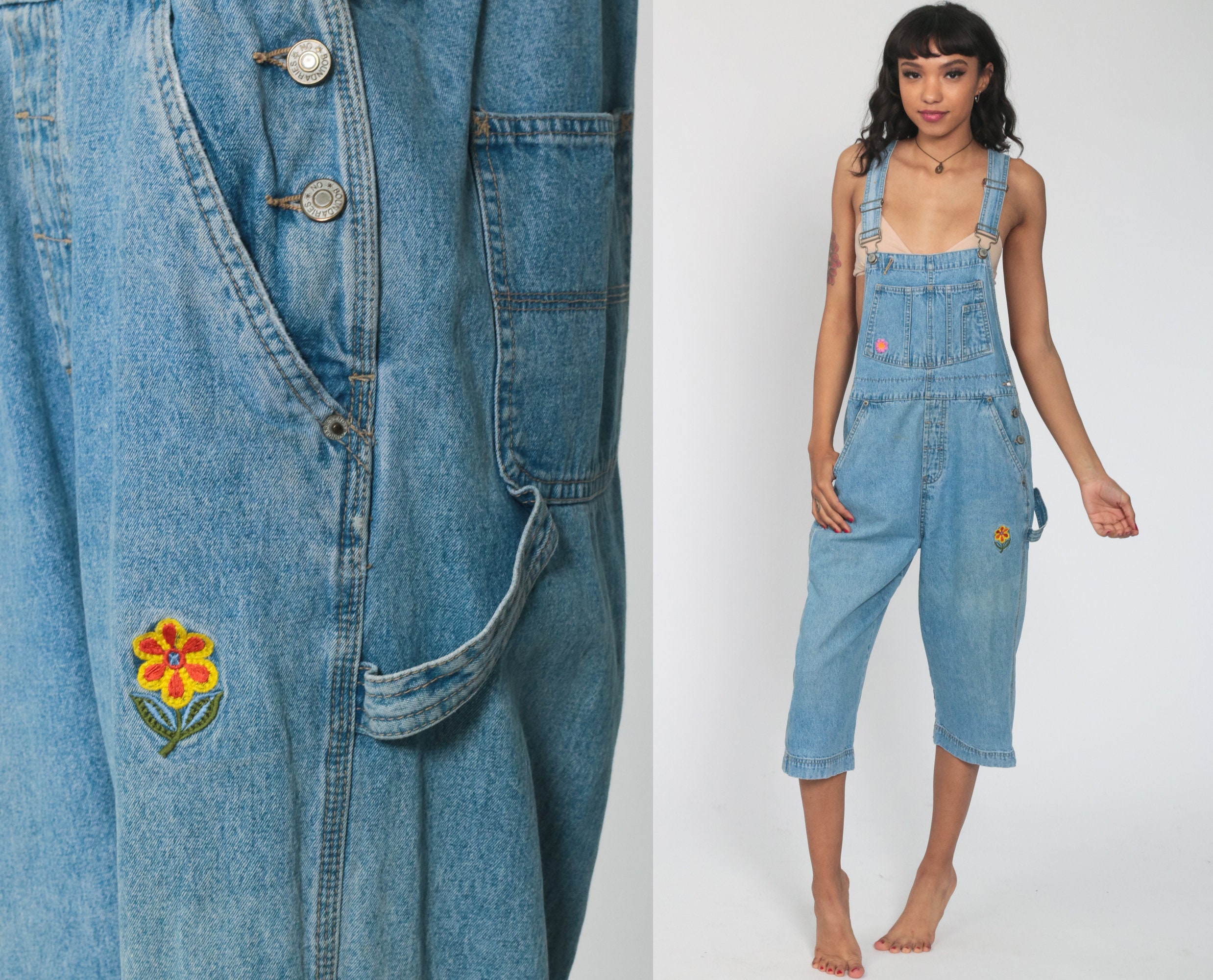 womens cropped denim overalls