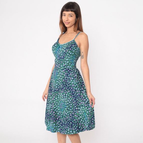 70s Floral Sundress Deweese Dress Hippie Navy Blu… - image 3