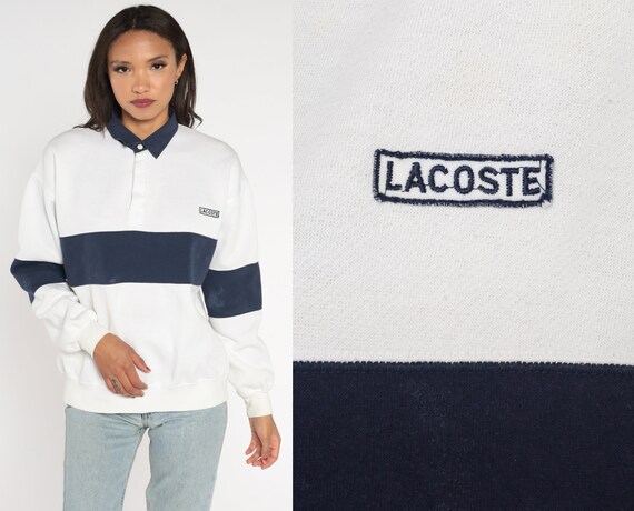 Sweat Lacoste vintage des annees 90 pull a col blanc raye bleu marine pull chemise logo brode Izod des annees 1990 homme grand L Etsy France