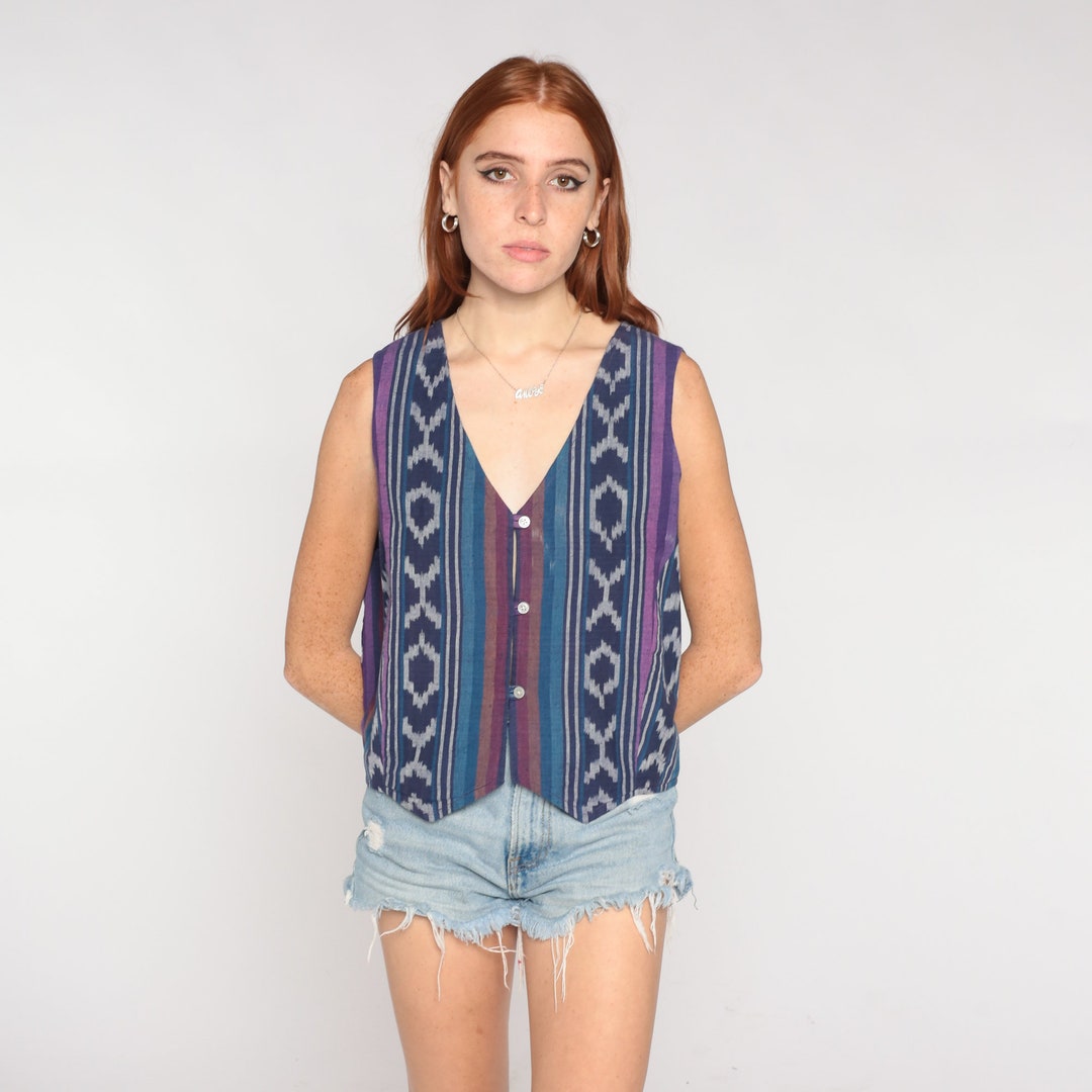 Blue Vest Overlay Ikat with Belt