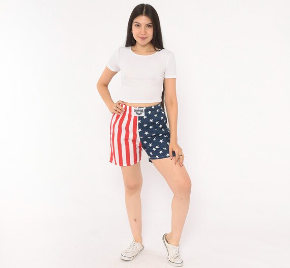 90s American Flag Shorts International Baggyz Stars Stripes Cotton Red White Navy Blue Patriotic USA Summer Beach Athletic Boxer Small S