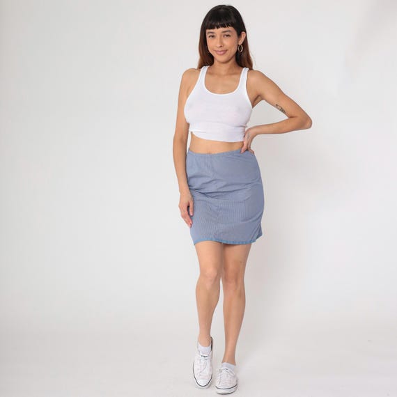 90s Gingham Mini Skirt Blue White Checkered Cotton Elastic Waist Tie Bow Coquette Preppy Cottage Core Tennis Style Summer Spring Medium M