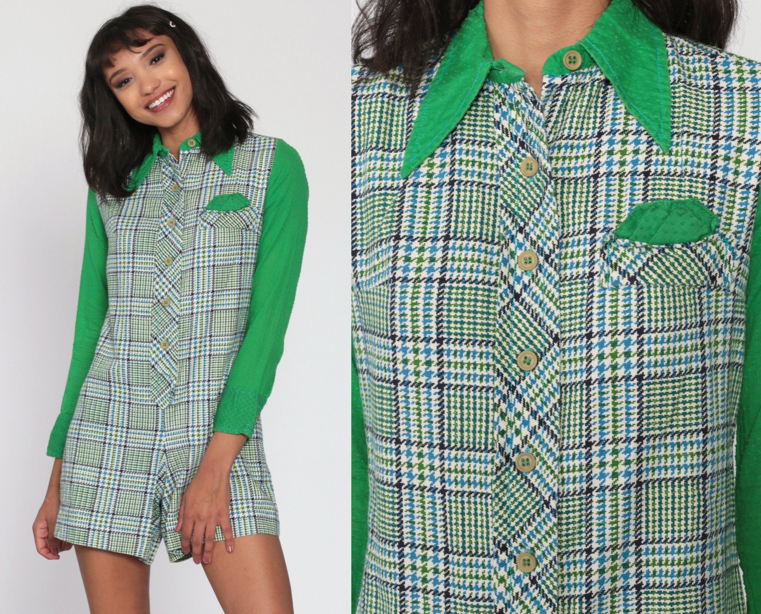 green plaid jumpsuit