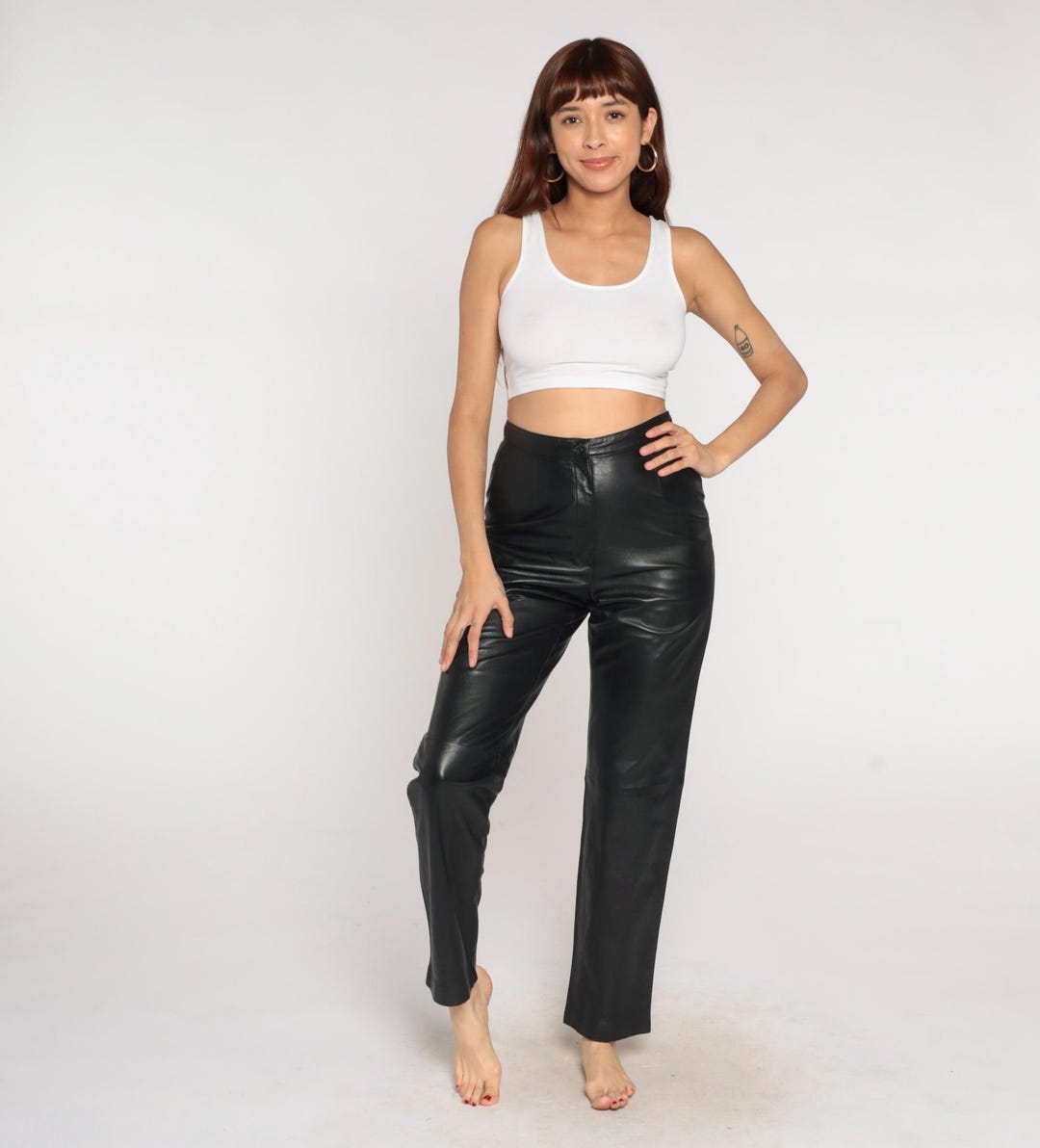 Black Leather Pants 90s High Waisted Straight Leg Minimalist