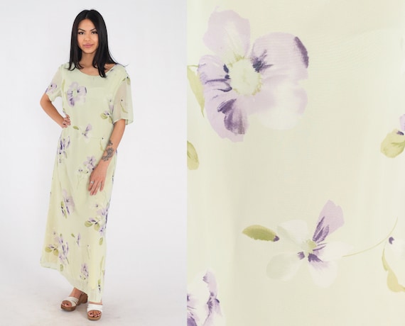 Green Floral Dress Y2k Ankle Length Maxi Dress Sh… - image 1