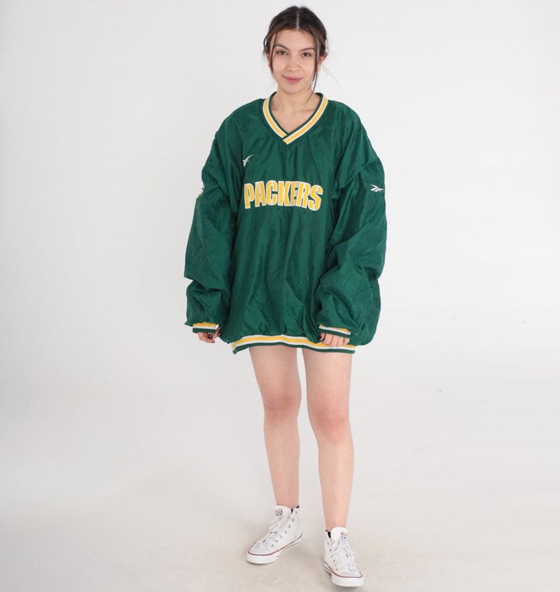 Green Bay Packers Jacket Y2K Wisconsin Football Windbreaker Green NFL Shirt Pullover V Neck Retro Sports Vintage Pro Line Reebok 00s 2xl xxl zdjęcie 3