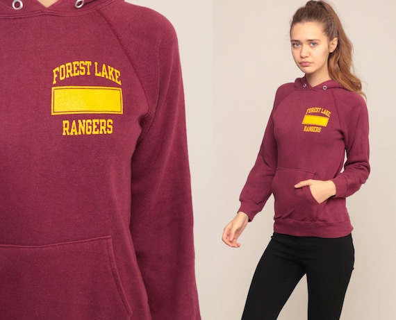 Hoodie Sweatshirt FOREST LAKE RANGERS Shirt 80s Hooded Sweatshirt Graphic Hood Burgundy School 1980s Retro Sports Vintage Extra Small