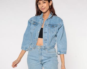 Cropped Denim Jacket 90s Gap Light Blue Cotton Jean Jacket Mini Y2K Grunge Alternative Streetwear Preppy Academia Fall Layering Medium M XS