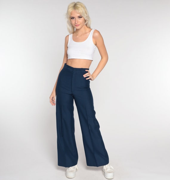 70s Bell Bottoms Pants -- Navy Blue Boho Hippie B… - image 2