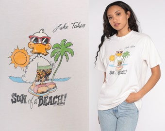 Lake Tahoe Shirt Sun of a Beach Tshirt Funny Duck Shirt Graphic Tee 90s Retro Tshirt Travel Vintage Palm Tree Tropical T Shirt 1990s Medium