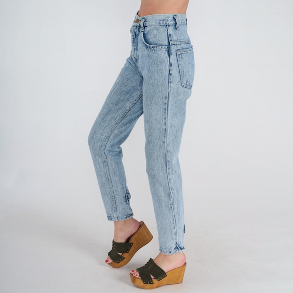 Acid Wash Jeans 80s Skinny Jeans Bonjour Mom Jeans Bow Ankle Retro High Waisted Rise Tapered Denim Pants Slim Leg Vintage 1980s Small 26