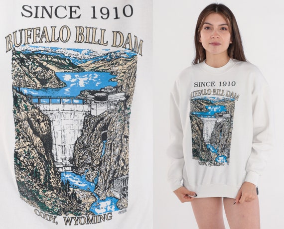 Buffalo Bill Dam Sweatshirt 90s Cody Wyoming Sweatshirt Shoshone River Graphic Shirt Tourist Souvenir Sweater White Vintage 1990s Medium M