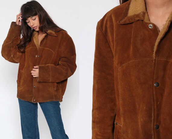 Brown SUEDE Jacket 70s Shearling Leather Flight Ja