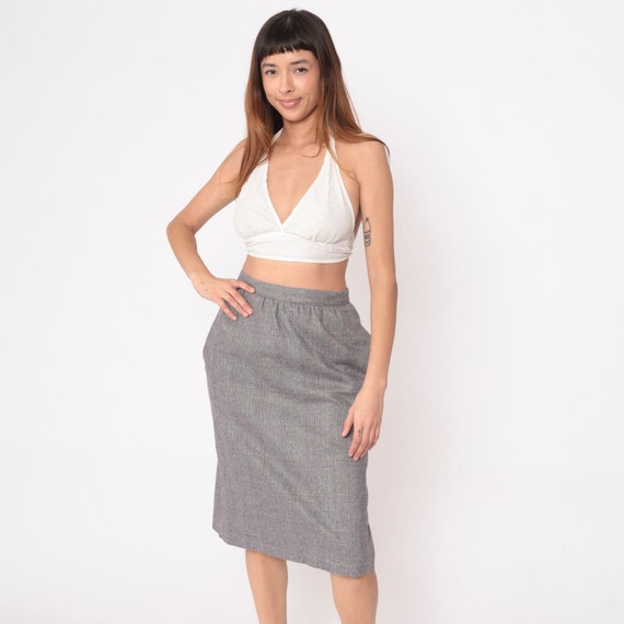 Grey Checkered Skirt 80s Midi Skirt High Waisted Skirt Check Print Straight Pencil Knee Length Office Secretary Vintage 1980s Small S
