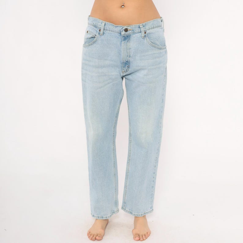 Wrangler Straight Leg Jeans 2000s Light Wash Denim Blue Relaxed Fit Cotton Dad Style Mid Rise Faded Casual Everyday Pants Trousers 34 x 29 image 8