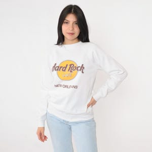 Vintage Hard Rock Cafe Sweatshirt 90s New Orleans Graphic Shirt Retro Tourist Pullover Sweater Raglan Sleeve Graphic Tee White 1990s Small