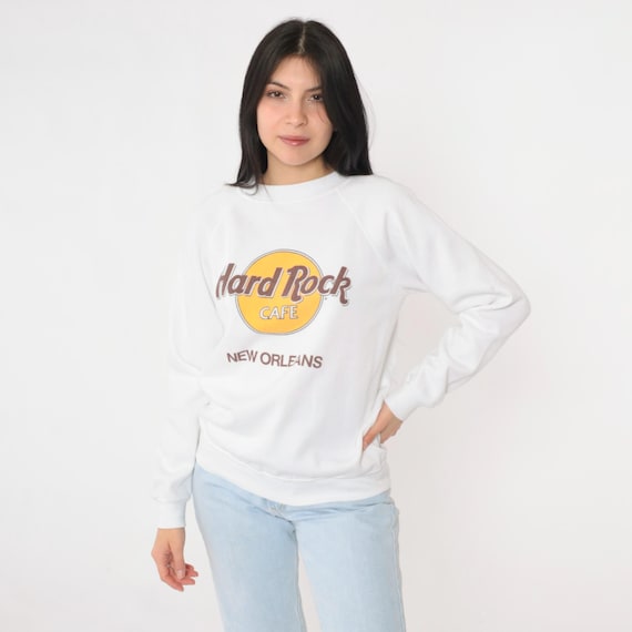 Vintage Hard Rock Cafe Sweatshirt 90s New Orleans Graphic Shirt Retro Tourist Pullover Sweater Raglan Sleeve Graphic Tee White 1990s Small