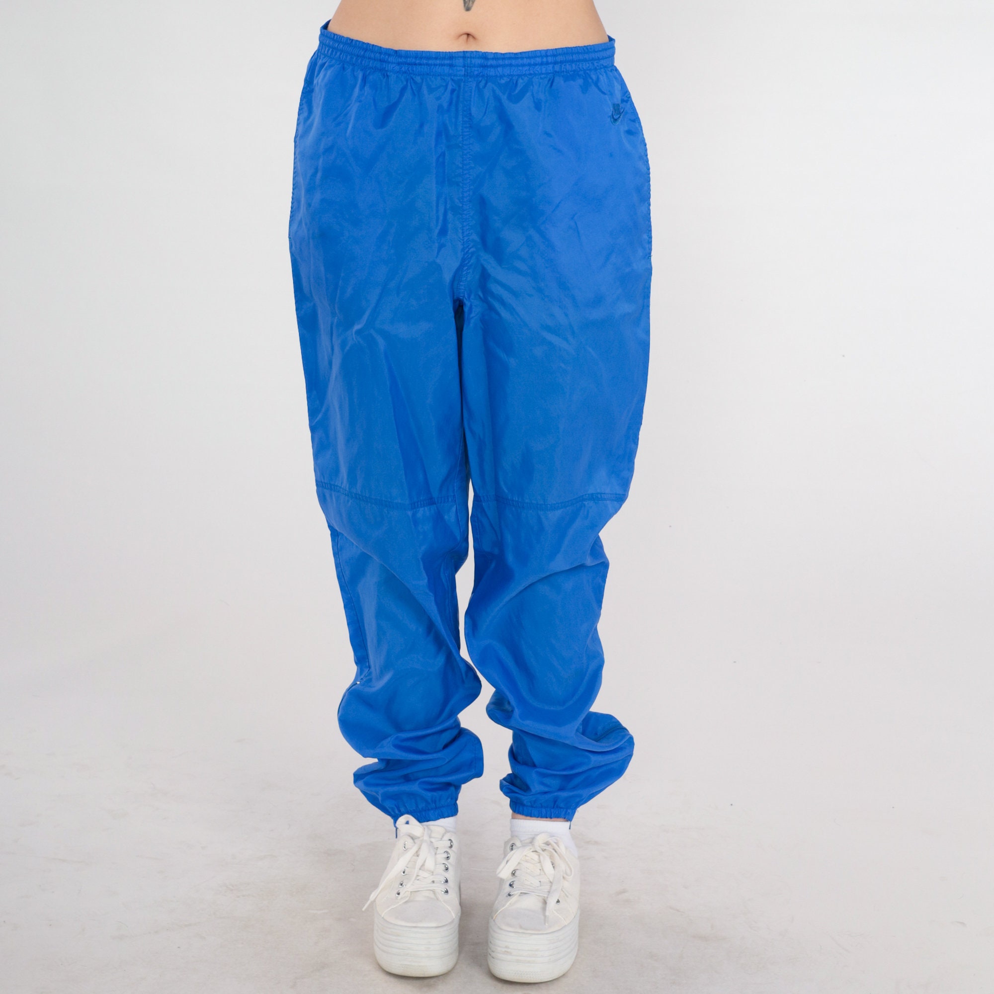 Nike Track Pants 80s Blue Nylon Joggers Baggy Jogging Track Suit Warm ...