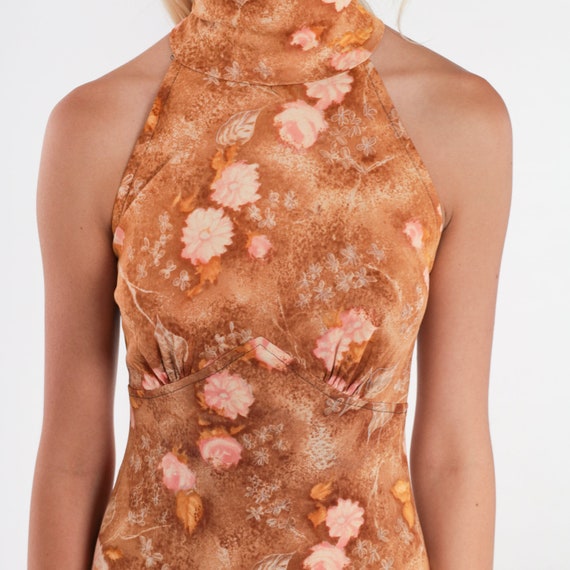 Floral Sundress 70s Mini Dress Brown Tie Dye Flow… - image 5