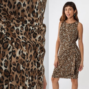 Leopard Print Dress 90s Dress Animal Print Sheath Dress Mini Shift Wrap Vintage Tank Dress Sleeveless Party Cheetah Spot Sheath Small Medium