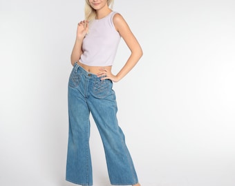 70s Bellbottom Jeans Wrangler Bell Bottoms High Waisted Flare Jeans Retro Flares Seventies Boho Flared Denim Pants Vintage 1970s Medium M 30