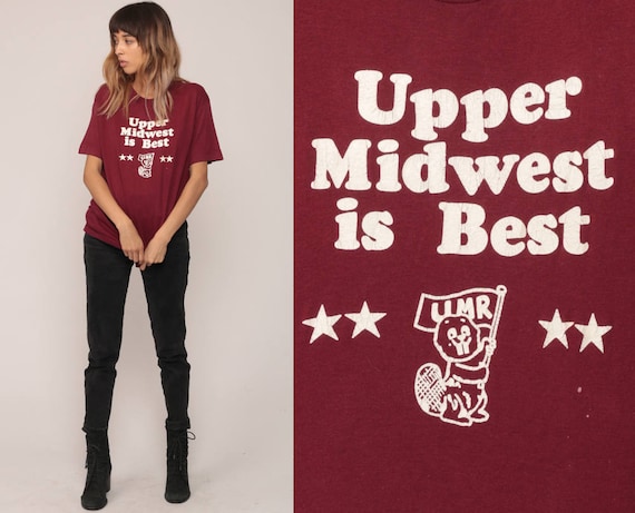 Midwest Shirt UPPER MIDWEST Is BEST Umr Shirt Graphic Retro TShirt 80s Vintage Beaver Graphic Print 90s Travel Tee Burgundy Large