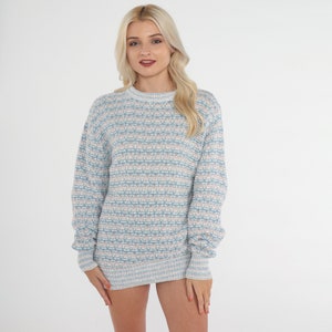 Pastel Striped Sweater 80s Pullover Knit Sweater Retro Crewneck Jumper Blue Pink Green Cotton Spring Vintage 1980s Men&#39;s Medium M