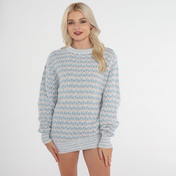 Pastel Striped Sweater 80s Pullover Knit Sweater Retro Crewneck Jumper Blue Pink Green Cotton Spring Vintage 1980s Men's Medium M