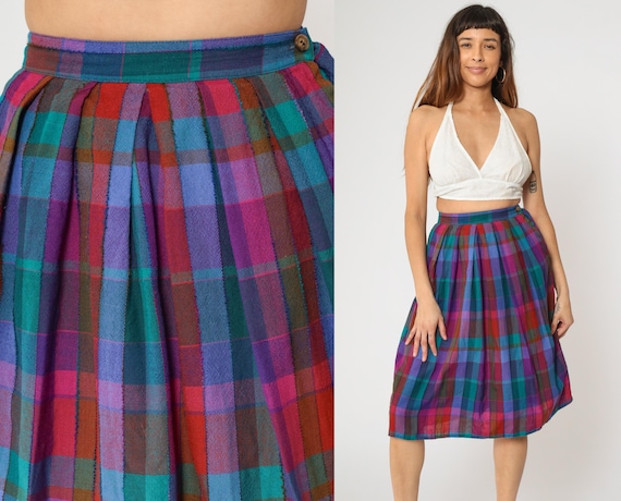 High waisted plaid skirt 80s hotsell