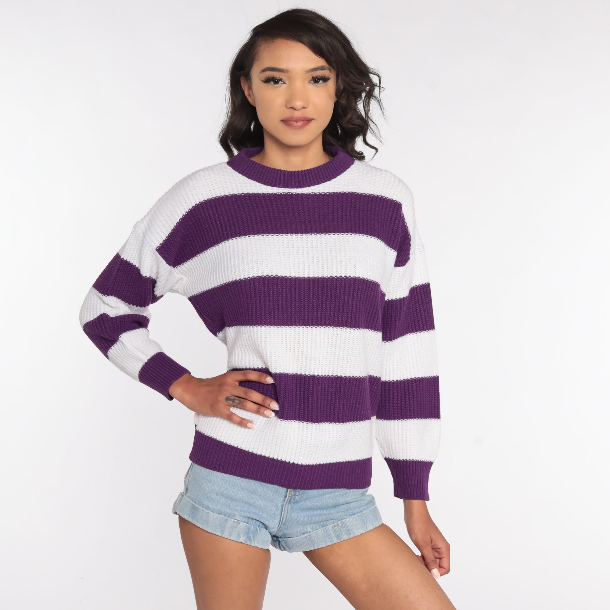 purple and yellow sweater